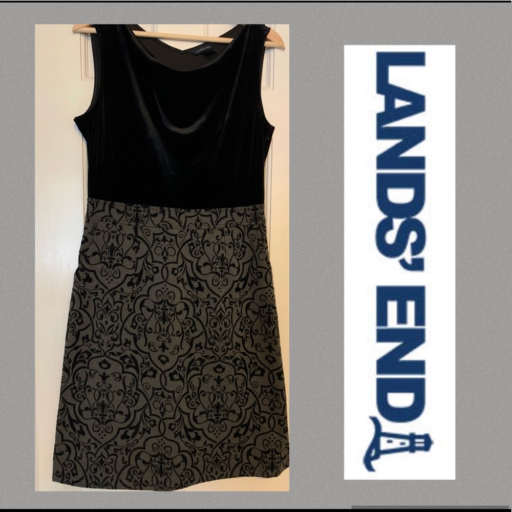 Land’s End Grey and Black Velvet Dress with Scroll Design